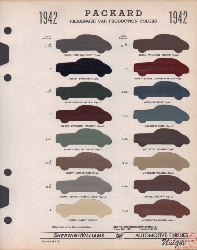 1942 Packard Paint Charts Williams 1
